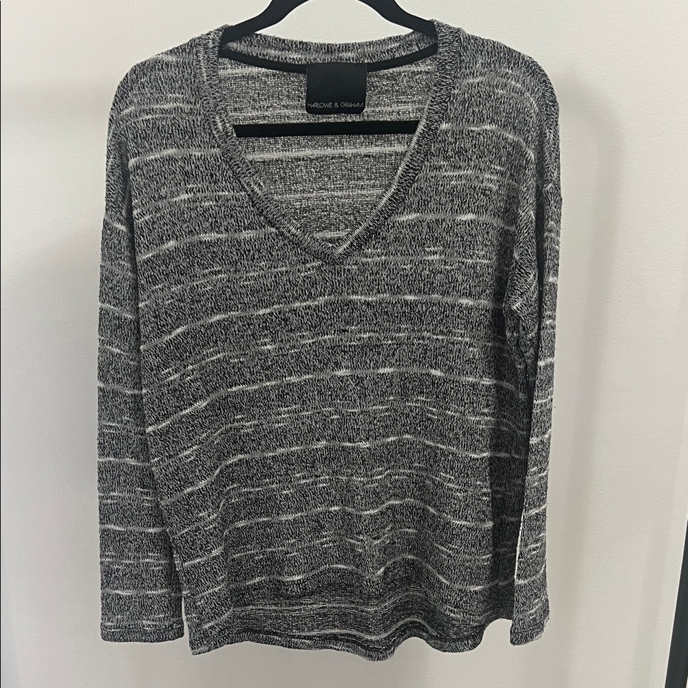 Harlowe & Graham Charcoal Striped V-Neck Sweater